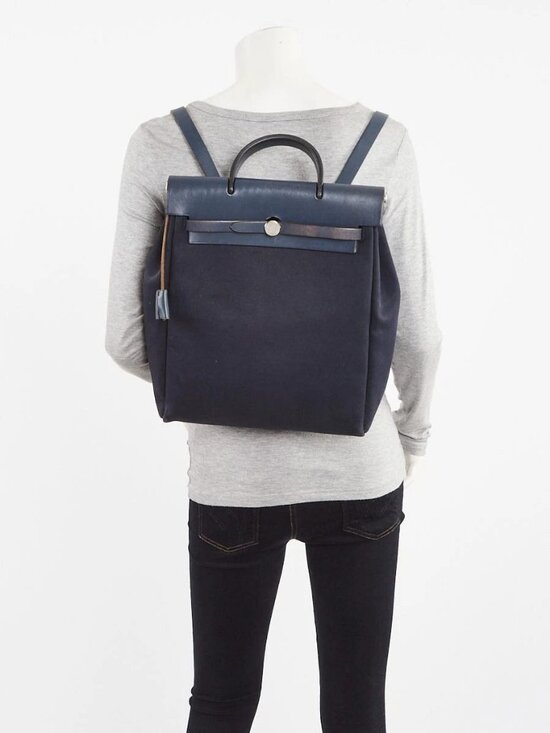 Hermes 30cm Navy Bleu Canvas/Vache Calfskin Leather Herbag PM 2-in-1 Backpack... main image 11